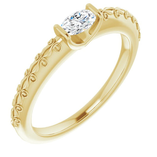 10K Yellow Gold Customizable Bar-set Oval Cut Setting featuring Organic Band