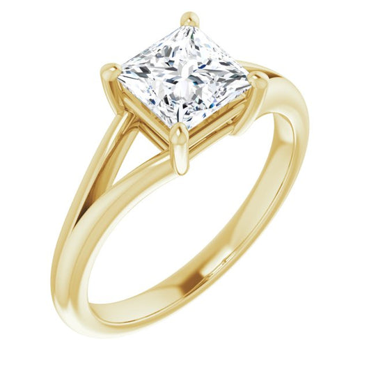 10K Yellow Gold Customizable Princess/Square Cut Solitaire with Tapered Split Band