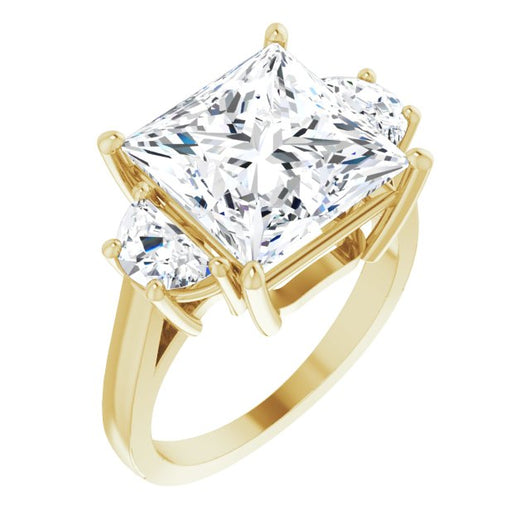 10K Yellow Gold Customizable 3-stone Design with Princess/Square Cut Center and Half-moon Side Stones