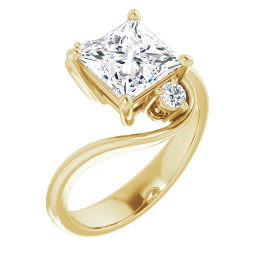 10K Yellow Gold Customizable 3-stone Princess/Square Cut Setting featuring Artisan Bypass