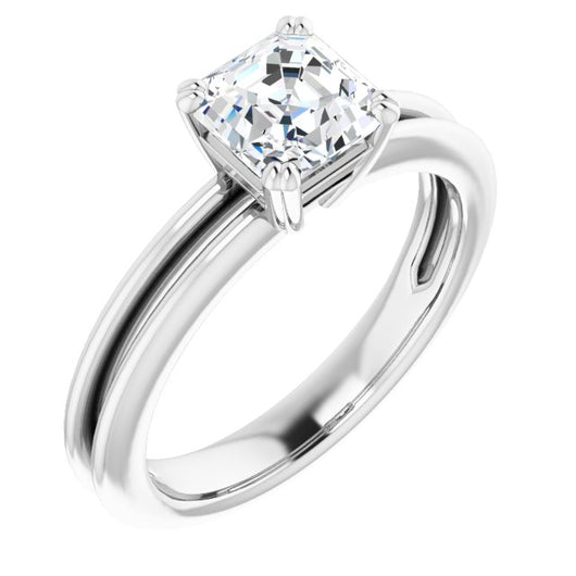 10K White Gold Customizable Asscher Cut Solitaire with Grooved Band