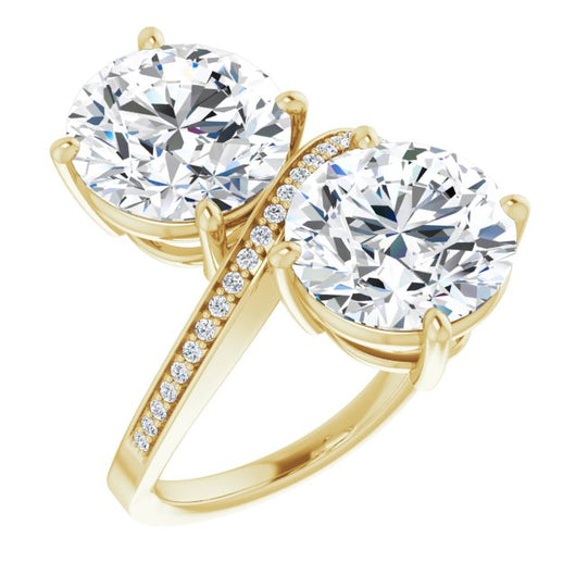 10K Yellow Gold Customizable 2-stone Round Cut Bypass Design with Thin Twisting Shared Prong Band