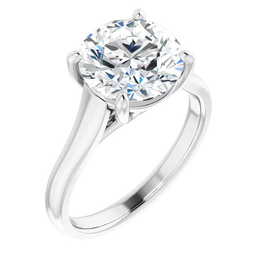 10K White Gold Customizable Round Cut Cathedral-Prong Solitaire with Decorative X Trellis