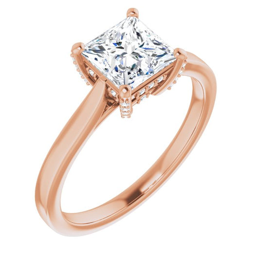 10K Rose Gold Customizable Cathedral-Raised Princess/Square Cut Style with Prong Accents Enhancement