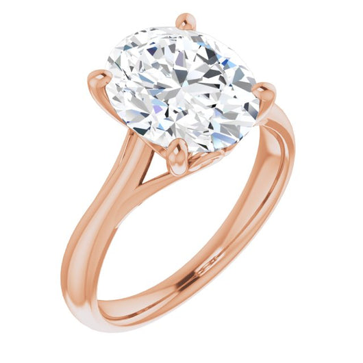 10K Rose Gold Customizable Oval Cut Solitaire with Decorative Prongs & Tapered Band