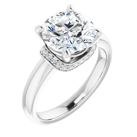 14K White Gold Customizable Round Cut Style featuring Saddle-shaped Under Halo