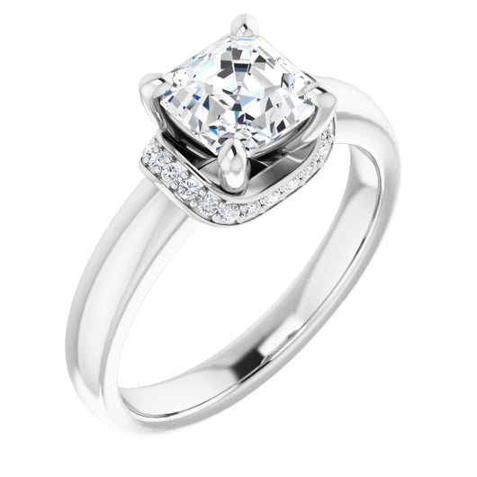 10K White Gold Customizable Asscher Cut Style featuring Saddle-shaped Under Halo