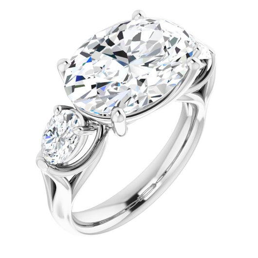 10K White Gold Customizable Cathedral-set 3-stone Oval Cut Style with Dual Oval Cut Accents & Wide Split Band