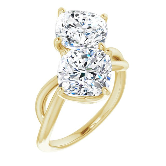 10K Yellow Gold Customizable 2-stone Cushion Cut Artisan Style with Wide, Infinity-inspired Split Band