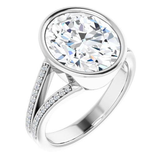 10K White Gold Customizable Bezel-set Oval Cut Design with Split Shared Prong Band