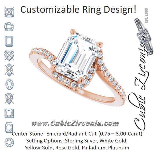 Cubic Zirconia Engagement Ring- The Essence (Customizable Artisan Emerald Cut Design with Thin, Accented Bypass Band)