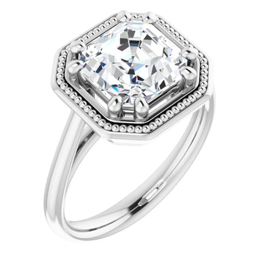 10K White Gold Customizable Asscher Cut Solitaire with Metallic Drops Halo Lookalike