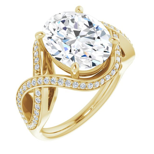 10K Yellow Gold Customizable Oval Cut Design with Twisting, Infinity-Shared Prong Split Band and Bypass Semi-Halo