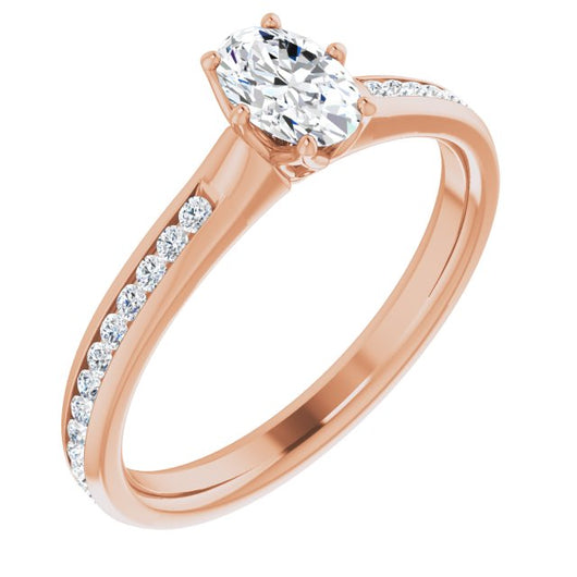 10K Rose Gold Customizable 6-prong Oval Cut Design with Round Channel Accents