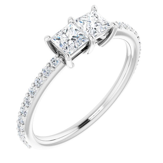 10K White Gold Customizable Enhanced 2-stone Princess/Square Cut Design with Ultra-thin Accented Band