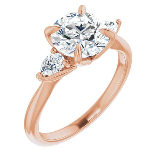 14K Rose Gold Customizable 3-stone Design with Round Cut Center and Dual Large Pear Side Stones