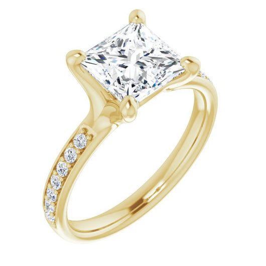 10K Yellow Gold Customizable Heavy Prong-Set Princess/Square Cut Style with Round Cut Band Accents