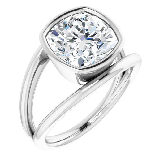 10K White Gold Customizable Bezel-set Cushion Cut Style with Wide Tapered Split Band