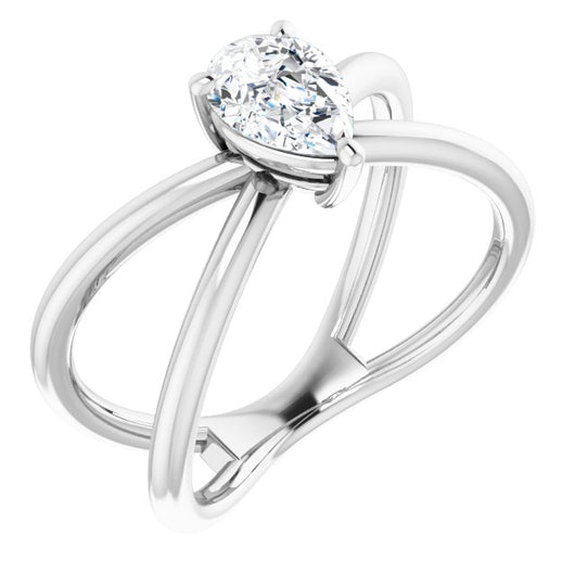 10K White Gold Customizable Pear Cut Solitaire with Semi-Atomic Symbol Band