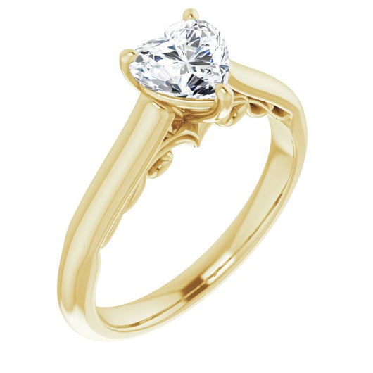 10K Yellow Gold Customizable Heart Cut Cathedral Solitaire with Two-Tone Option Decorative Trellis 'Down Under'