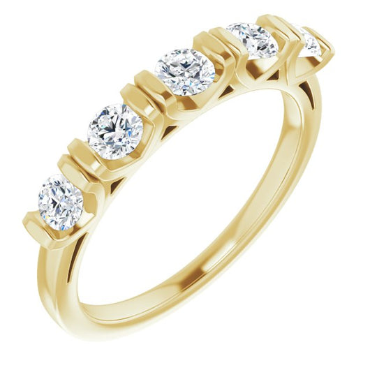 10K Yellow Gold Customizable 5-stone Round Cut Design with Thick Channel Setting