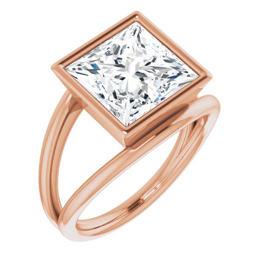 10K Rose Gold Customizable Bezel-set Princess/Square Cut Style with Wide Tapered Split Band