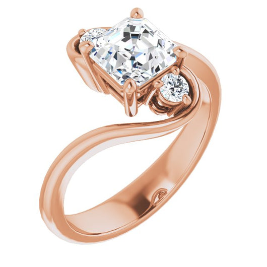 10K Rose Gold Customizable 3-stone Asscher Cut Setting featuring Artisan Bypass