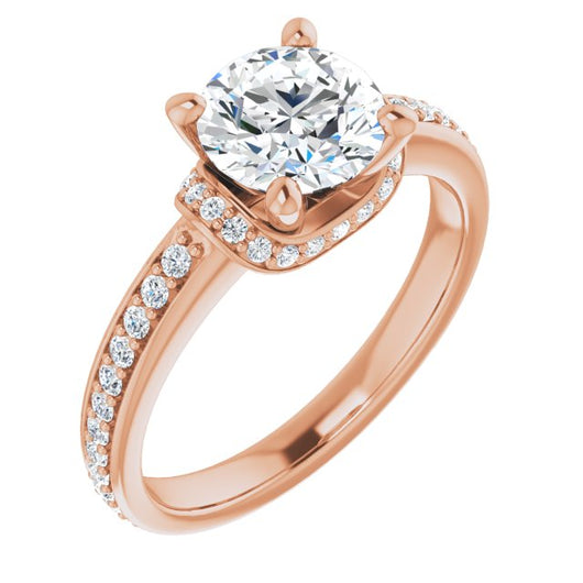 10K Rose Gold Customizable Round Cut Setting with Organic Under-halo & Shared Prong Band