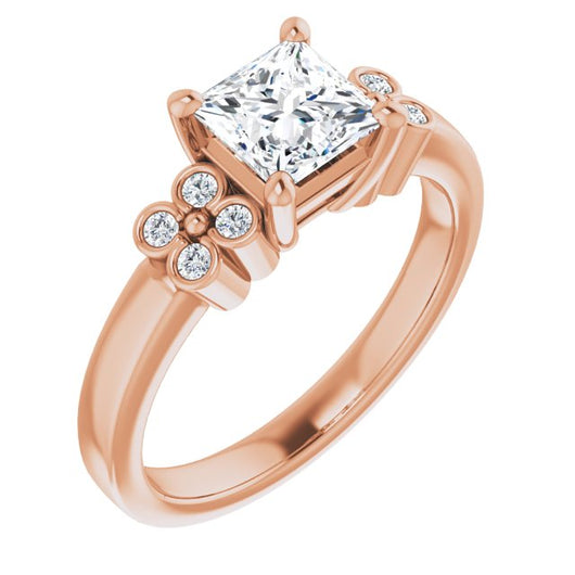 10K Rose Gold Customizable 9-stone Design with Princess/Square Cut Center and Complementary Quad Bezel-Accent Sets