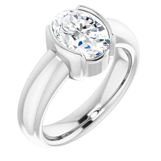 10K White Gold Customizable Bezel-set Oval Cut Solitaire with Thick Band