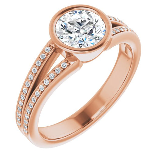 10K Rose Gold Customizable Bezel-set Round Cut Design with Split Shared Prong Band