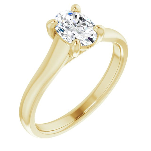 10K Yellow Gold Customizable Oval Cut Cathedral-Prong Solitaire with Decorative X Trellis