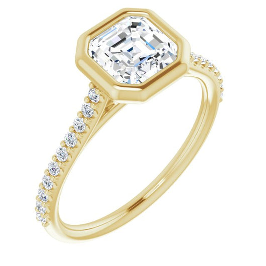 10K Yellow Gold Customizable Bezel-set Asscher Cut Style with Ultra-thin Pavé-Accented Band