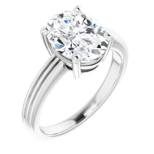 10K White Gold Customizable Oval Cut Solitaire with Double-Grooved Band