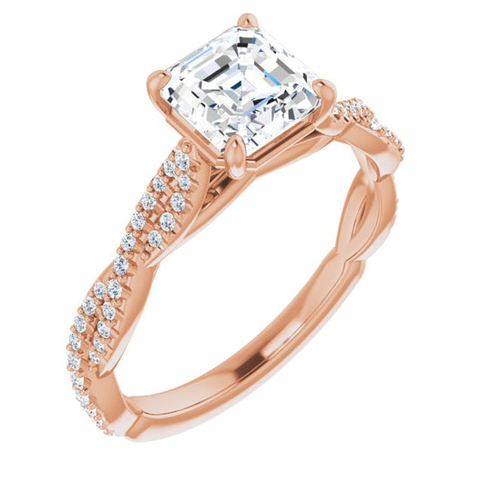 10K Rose Gold Customizable Asscher Cut Style with Thin and Twisted Micropavé Band