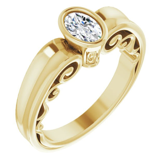 10K Yellow Gold Customizable Bezel-set Oval Cut Solitaire with Wide 3-sided Band