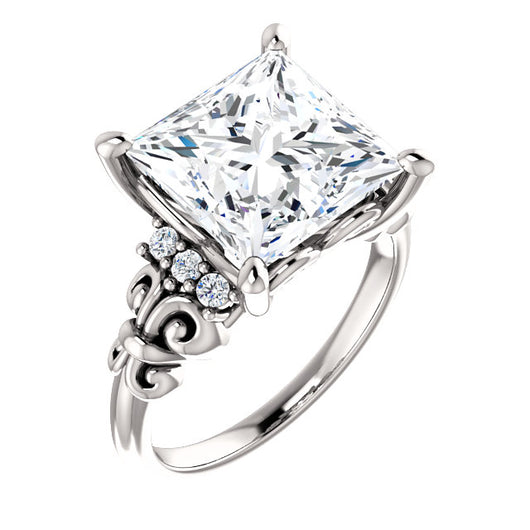 10K White Gold Customizable 7-stone Princess/Square Cut Design with Vertical Round-Channel Accents