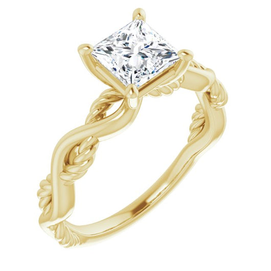 10K Yellow Gold Customizable Princess/Square Cut Solitaire with Twisting Split Band