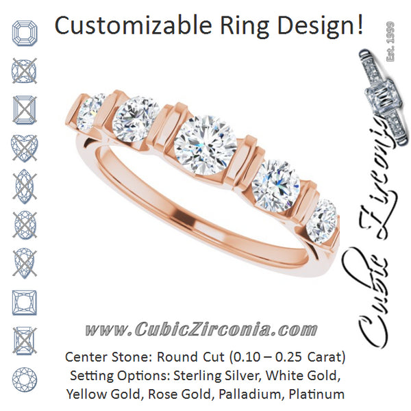 Cubic Zirconia Engagement Ring- The Elizabeth Mary (Customizable 5-stone Round Cut Design with Thick Channel Setting)