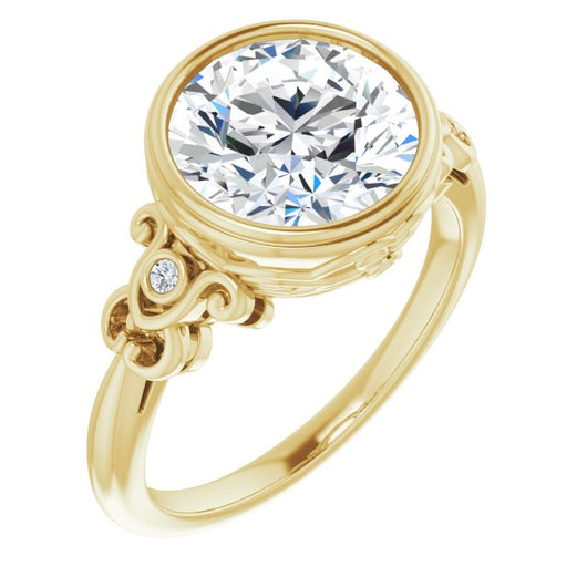 10K Yellow Gold Customizable 5-stone Design with Round Cut Center and Quad Round-Bezel Accents