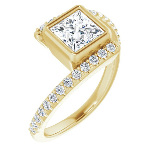 10K Yellow Gold Customizable Bezel-set Princess/Square Cut Design with Bypass Pavé Band