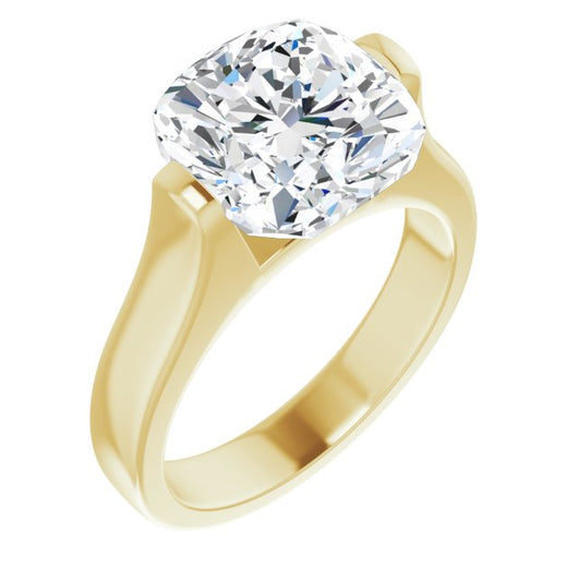 10K Yellow Gold Customizable Bar-set Cushion Cut Solitaire