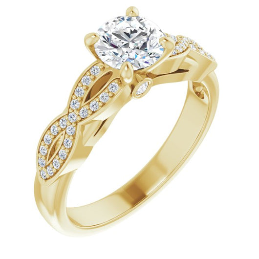 10K Yellow Gold Customizable Round Cut Design featuring Infinity Pavé Band and Round-Bezel Peekaboos