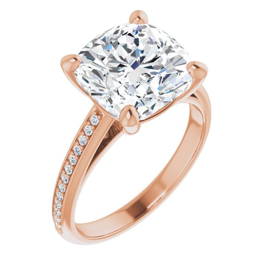 10K Rose Gold Customizable Cathedral-set Cushion Cut Style with Shared Prong Band