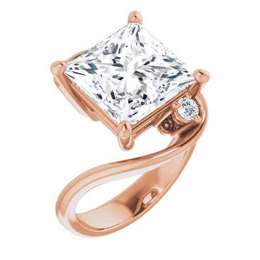 10K Rose Gold Customizable 3-stone Princess/Square Cut Setting featuring Artisan Bypass