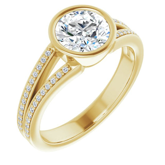 10K Yellow Gold Customizable Bezel-set Round Cut Design with Split Shared Prong Band