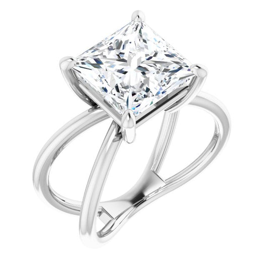 10K White Gold Customizable Princess/Square Cut Solitaire with Semi-Atomic Symbol Band