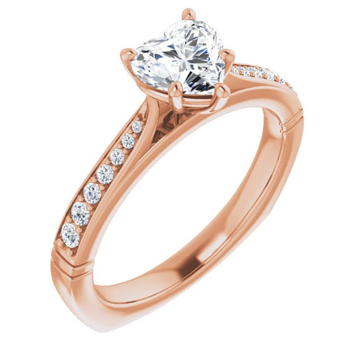 10K Rose Gold Customizable Heart Cut Design with Tapered Euro Shank and Graduated Band Accents