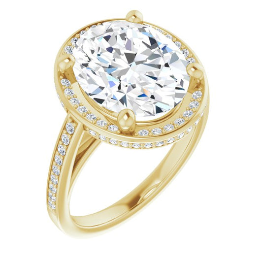 10K Yellow Gold Customizable Cathedral-Halo Oval Cut Design with Under-halo & Shared Prong Band