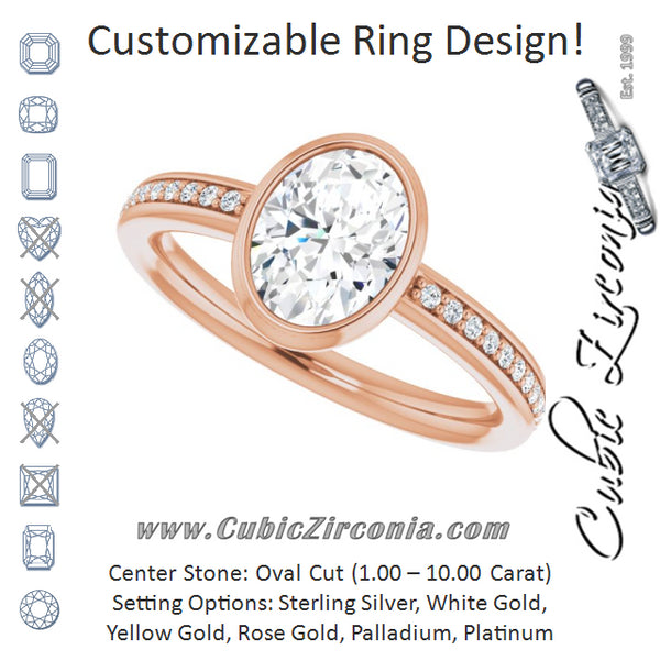 Cubic Zirconia Engagement Ring- The Greta (Customizable Bezel-Set Oval Cut Center with Thin Shared Prong Band)